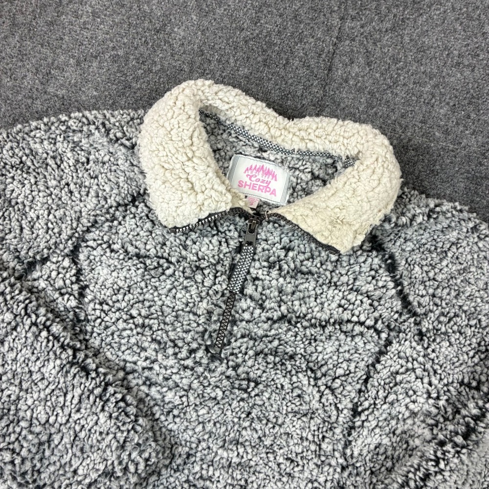Cozy Sherpa Womens Size Small Grey White Marbled Quarter Zip Fleece Pullover